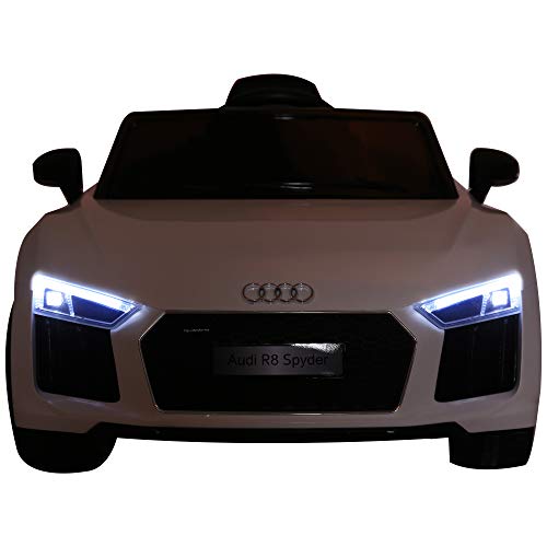 HOMCOM Coche Eléctrico para Niño Mayores de 3 años Audi R8 con Mando a Distancia MP3 USB Luces y Sonidos Apertura de Puerta 123x71x49cm Carga 30kg