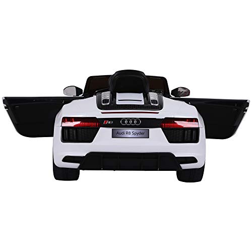 HOMCOM Coche Eléctrico para Niño Mayores de 3 años Audi R8 con Mando a Distancia MP3 USB Luces y Sonidos Apertura de Puerta 123x71x49cm Carga 30kg