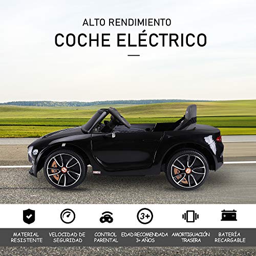 HOMCOM Coche Eléctrico para Niños 2 Modos de Control con Música Faros Brillantes Retroceder Bentley GT Licencia +3 Años Automóvil Infantil 108x60x43 cm Negro