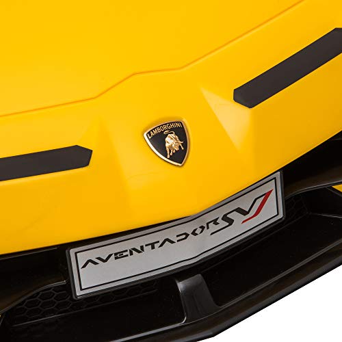 HOMCOM Coche Eléctrico para Niños de +3 Años Lamborghini SVJ Batería 12V con Mando a Distancia Velocidad de 3-5 km/h Música y Faros Carga 25 kg 123x66,5x45,5 cm Amarillo