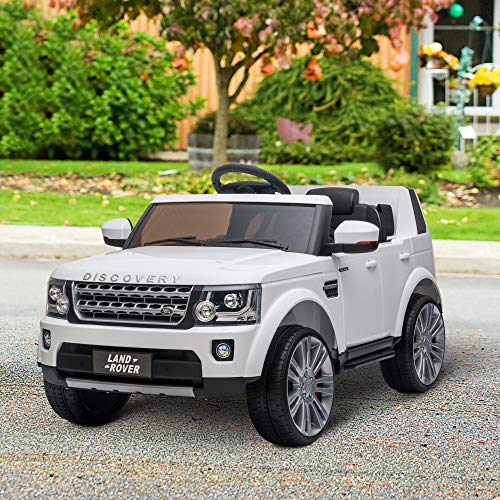 HOMCOM Coche Eléctrico para Niños de +3 Años Landrover con Licencia Control Remoto Batería 12V y 2 Motores Velocidad de 3-5 km/h 102,5x69x55,4 cm Blanco