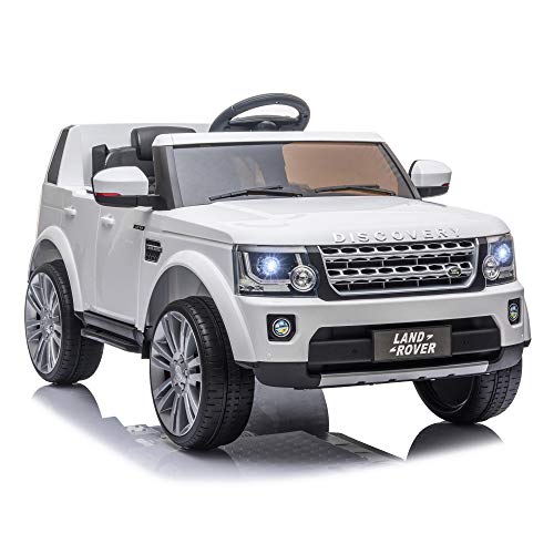 HOMCOM Coche Eléctrico para Niños de +3 Años Landrover con Licencia Control Remoto Batería 12V y 2 Motores Velocidad de 3-5 km/h 102,5x69x55,4 cm Blanco