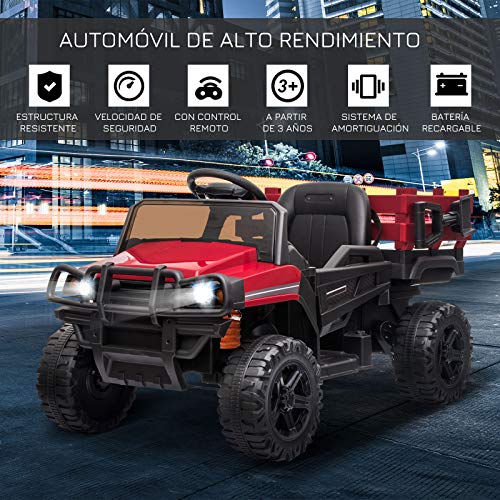 HOMCOM Coche Eléctrico para Niños de +3 Años Todoterreno con 2 Motores Control Remoto 2,4 GHz Batería Recargable 119x64,5x65 cm Rojo