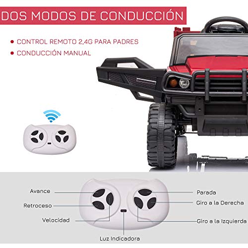 HOMCOM Coche Eléctrico para Niños de +3 Años Todoterreno con 2 Motores Control Remoto 2,4 GHz Batería Recargable 119x64,5x65 cm Rojo