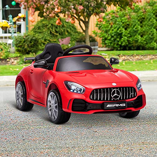 HOMCOM Coche Eléctrico para Niños Mercedes GTR con Licencia +3 Años Batería 12V con Mando a Distancia Música Faros Puerta de Doble Apertura Carga 25kg 105x58x45 cm Rojo