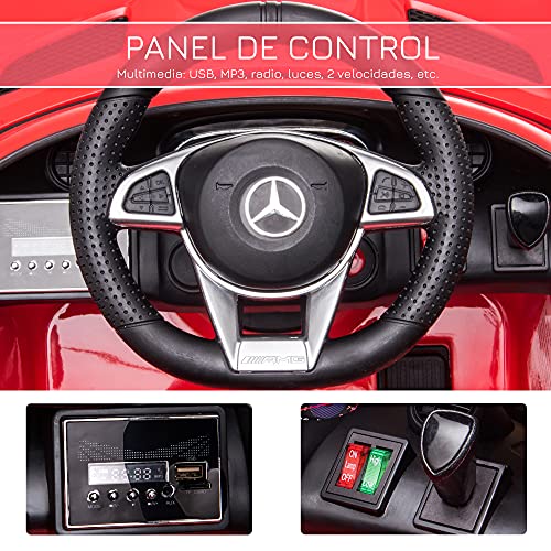 HOMCOM Coche Eléctrico para Niños Mercedes GTR con Licencia +3 Años Batería 12V con Mando a Distancia Música Faros Puerta de Doble Apertura Carga 25kg 105x58x45 cm Rojo