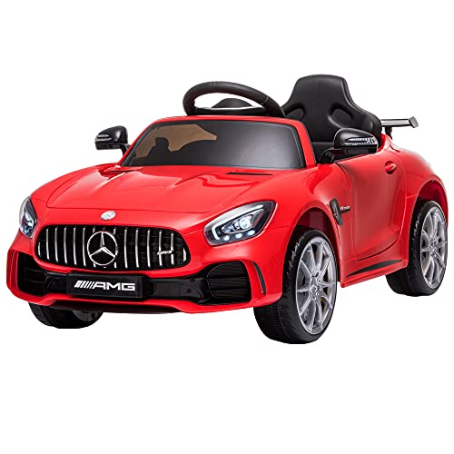 HOMCOM Coche Eléctrico para Niños Mercedes GTR con Licencia +3 Años Batería 12V con Mando a Distancia Música Faros Puerta de Doble Apertura Carga 25kg 105x58x45 cm Rojo