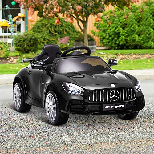 HOMCOM Coche Eléctrico para Niños Mercedes GTR con Licencia +3 Años Batería 12V con Mando a Distancia Música Faros Puerta de Doble Apertura Carga 25kg 105x58x45 cm Negro