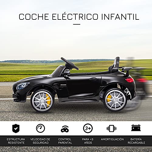 HOMCOM Coche Eléctrico para Niños Mercedes GTR con Licencia +3 Años Batería 12V con Mando a Distancia Música Faros Puerta de Doble Apertura Carga 25kg 105x58x45 cm Negro