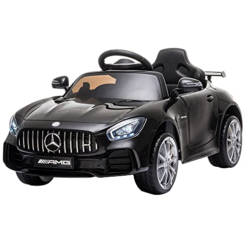 HOMCOM Coche Eléctrico para Niños Mercedes GTR con Licencia +3 Años Batería 12V con Mando a Distancia Música Faros Puerta de Doble Apertura Carga 25kg 105x58x45 cm Negro