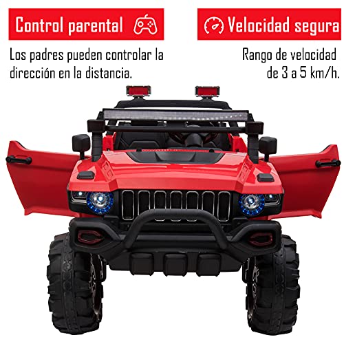 HOMCOM Coche Eléctrico para Niños Vehículo Todoterreno Infantil con Música Luces Batería 12V Control Remoto Carga 50kg para Niños 3 Años+ 135x86x85cm