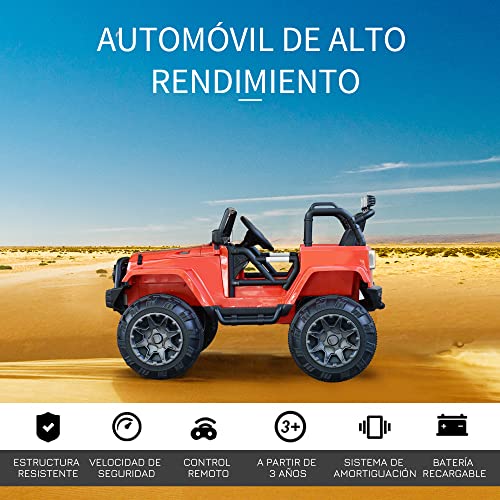 HOMCOM Coche Eléctrico Todoterreno con Mando a Distancia MP3 Luces y Sonidos Apertura de Puerta Batería 12V Control Remoto Carga 30kg para Niños +3 Años 128x78x76cm