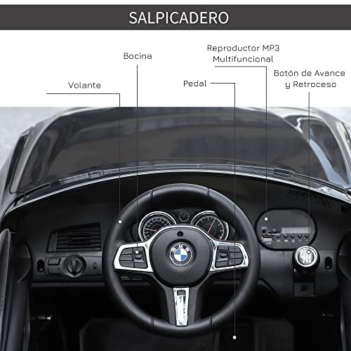 HOMCOM Compatible con Coche Eléctrico para Niño Automóvil Infantil +3 Años con Control Remoto Batería 6V Luces y Sonidos MP3 USB Apertura de Puerta Carga 30kg 106x64x51cm BMW 6GT