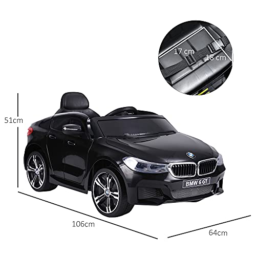 HOMCOM Compatible con Coche Eléctrico para Niño Automóvil Infantil +3 Años con Control Remoto Batería 6V Luces y Sonidos MP3 USB Apertura de Puerta Carga 30kg 106x64x51cm BMW 6GT