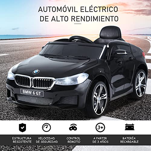 HOMCOM Compatible con Coche Eléctrico para Niño Automóvil Infantil +3 Años con Control Remoto Batería 6V Luces y Sonidos MP3 USB Apertura de Puerta Carga 30kg 106x64x51cm BMW 6GT