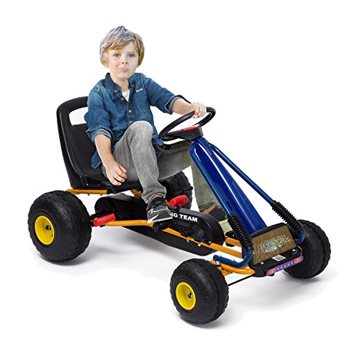 HOMCOM Go-Kart a Pedales para Niños a Partir de 3 años con Asiento Ajustable y Freno de Mano 96x68x56 cm Azul y Negro