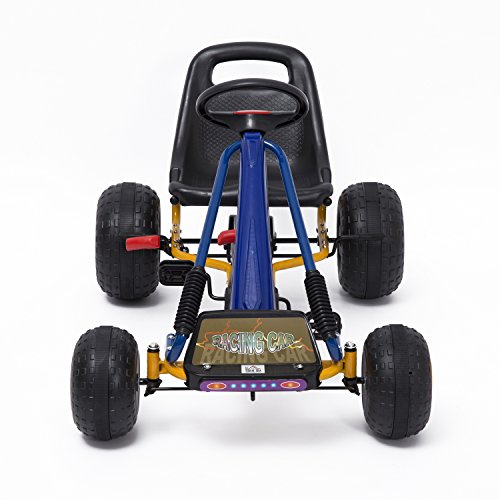 HOMCOM Go-Kart a Pedales para Niños a Partir de 3 años con Asiento Ajustable y Freno de Mano 96x68x56 cm Azul y Negro