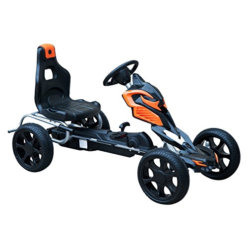 HOMCOM Go Kart Racing Deportivo Coche de Pedales para Niños +5 Años con Asiento Ajustable Embrague y Freno Ruedas de Goma 122x60x70cm Negro y Naranja