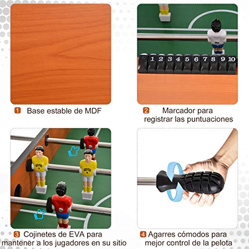 HOMCOM Mesa de Futbolín para Casa o Salas de Juego Fácil de Montar con 8 Barras y 2 Pelotas 122x61x80,7cm