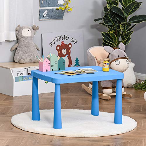 HOMCOM Mesa Infantil Rectangular de +2 Años con Pies y Bordes Redondos Mesita Infantil para Interiores y Exteriores Carga Máx. 30 kg 76,5x54,5x49,5 cm Azul