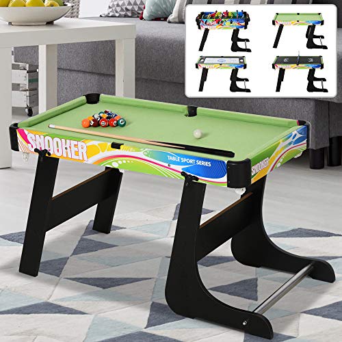 HOMCOM Mesa Multijuegos Mesa de Juegos Diseño 4 en 1 Futbolín Aire Hockey Billar Ping-Pong Sobremesa para Niños y Adultos Accesorios Incluidos Diversión 86,5x43,5x64 cm