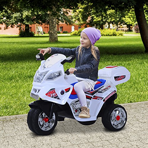 HOMCOM Moto Eléctrica Infantil Batería 6V Niños 3-8 años Coche Triciclo Niño con Caja de Almacenamiento Metal 112x51x73cm