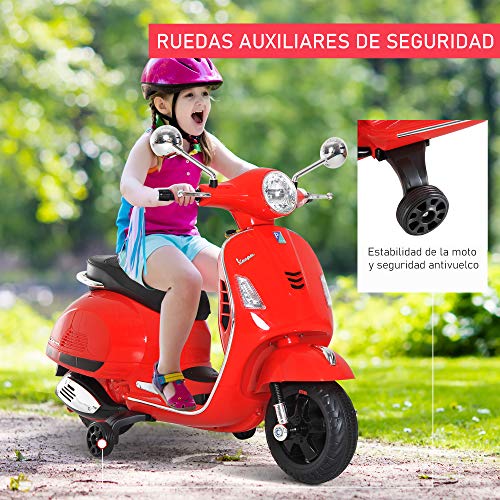 HOMCOM Moto Eléctrica Infantil Coche Triciclo Vespa Scooter Eléctrico a Batería con Luz MP3 USB Bocina para Niños Más de 3 Años Carga 30kg