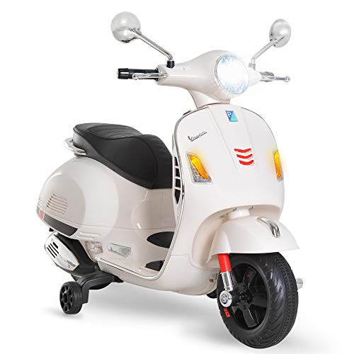 HOMCOM Moto Eléctrica Infantil Coche Triciclo Vespa Scooter Eléctrico a Batería con Luz MP3 USB Bocina para Niños Más de 3 Años Carga 30kg