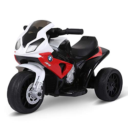 HOMCOM Moto Eléctrica Infantil con Licencia BMW S1000RR Triciclo Trimoto para Niños +2 Años con Luces y Música 66x37x44 cm Rojo