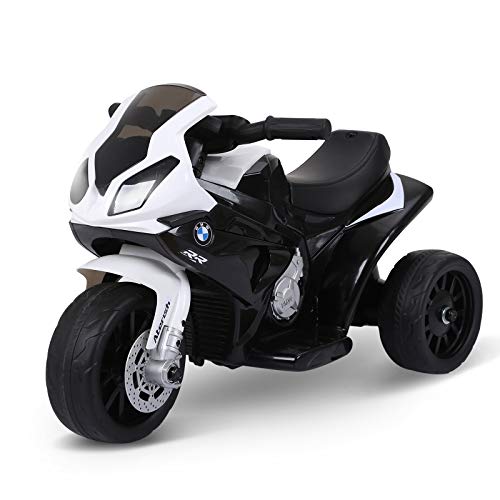 HOMCOM Moto Eléctrica Infantil con Licencia BMW S1000RR Trimoto para Niños +2 Años con Luces y Música 66x37x44 cm Negro