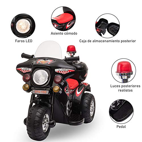 HOMCOM Moto Eléctrica para Niños de 18-36 Meses Motocicleta Infantil con 3 Ruedas y Batería 6V con Música Bocina Faros Baúl 80x35x52 cm Negro