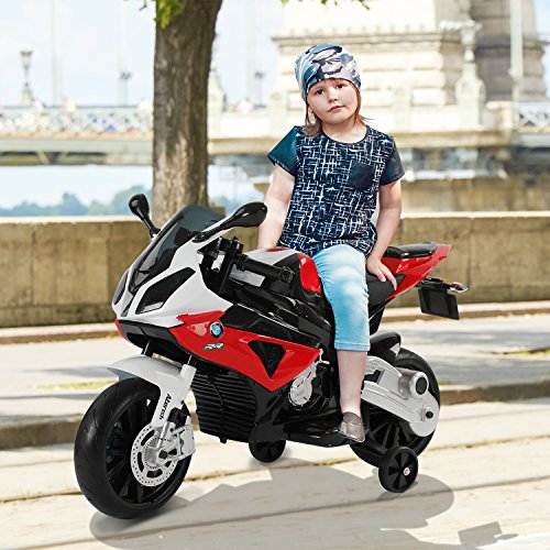 HOMCOM Moto Eléctrica para Niños de +3 Años 12V Licenciado BMW con Faros Bocina 2 Ruedas de Equilibrio Velocidad Máx. de 5 km/h 110x47x69 cm Rojo