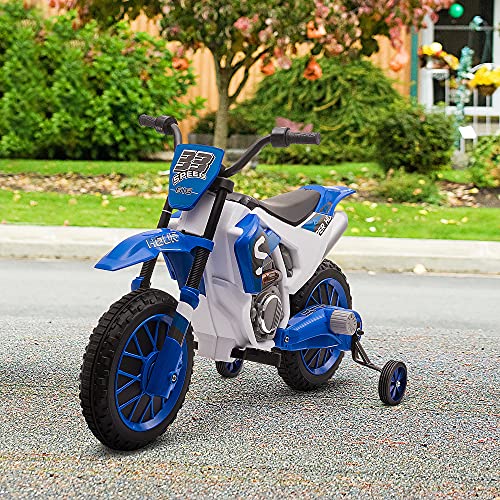 HOMCOM Moto Eléctrica para Niños de +3 Años 12V Moto de Juguete Infantil con 2 Ruedas de Equilibrio Velocidad Máx. 8 km/h Arranque Suave 106,5x51,5x68 cm Azul