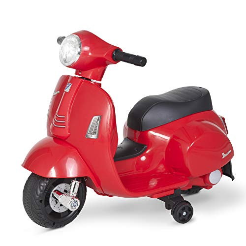 HOMCOM Moto Eléctrica Vespa para Niños de 18-36 Meses con Faro Bocina y 4 Ruedas Motocicleta Infantil con Licencia 66,5x38x52 cm Rojo