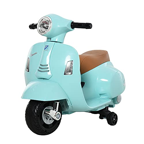 HOMCOM Moto Eléctrica Vespa para Niños de 18-36 Meses con Faro Bocina y 4 Ruedas Motocicleta Infantil con Licencia 66,5x38x52 cm Verde