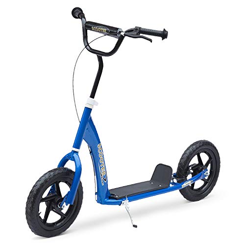 HOMCOM Patinete para Niños de +5 Años Scooter de 2 Ruedas Grandes de 12 Pulgadas con Freno y Manillar Ajustable en Altura Carga Máx. 100 kg 120x52x80-88 cm Azul