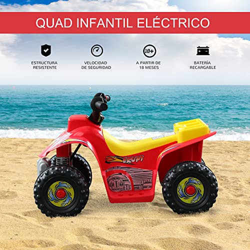 HOMCOM Quad Bateria 6V Moto Eléctrica Infantil Niños +18 Meses Velocidad 2'5 Km/h Carga Máx 20 Kg Sonido Luces Cargador Incluido