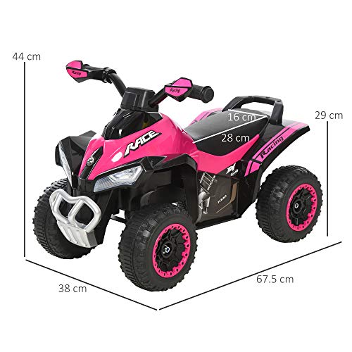 HOMCOM Quad Correpasillo Cuatrimoto para Niños Mayores de 18 Meses con Función de Luces y Música Diseño Novedoso Soporta hasta 20 kg 67,5x38x44 cm Rosa