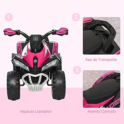 HOMCOM Quad Correpasillo Cuatrimoto para Niños Mayores de 18 Meses con Función de Luces y Música Diseño Novedoso Soporta hasta 20 kg 67,5x38x44 cm Rosa