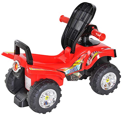 HOMCOM Quad Correpasillos Infantil Coche sin Pedales para Bebé Juguete Andador Estilo Carrera con Bocina Música Luces 60x38x42cm