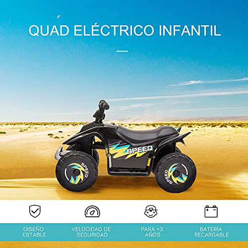 HOMCOM Quad Eléctrico para Niños de +3 Años Vehículo Eléctrico Cuatrimoto a Batería 6V con Avance y Retroceso Carga Máx. 30 kg 72x40x45,5 cm Negro