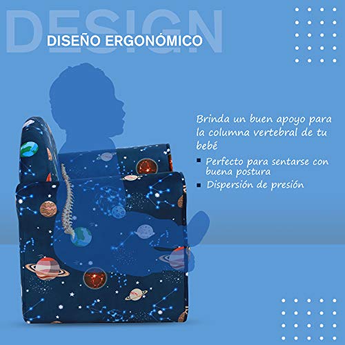 HOMCOM Sillón Infantil Bonito Mini Sofá para Niños Mayores de 12 Meses Ergonómico Patas Antideslizantes Asiento Acolchado Grueso 50x39x44 cm Azul