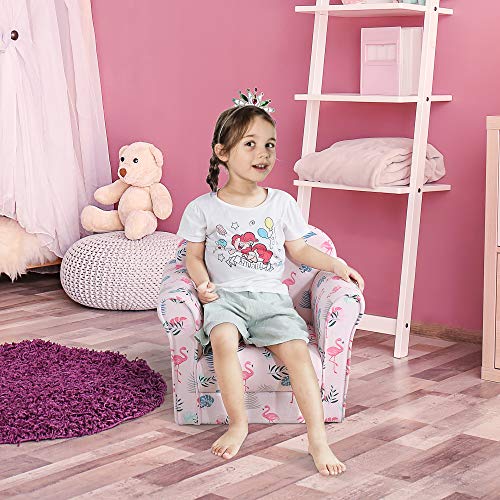 HOMCOM Sillón Infantil Bonito Mini Sofá para Niños Mayores de 12 Meses Ergonómico Patas Antideslizantes Asiento Acolchado Grueso 50x39x44 cm Rosa