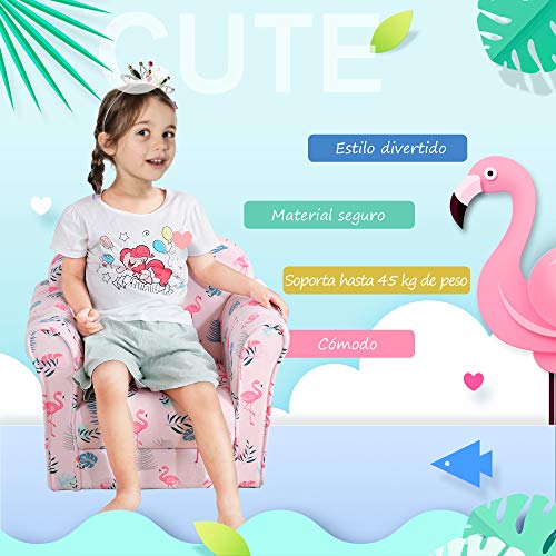 HOMCOM Sillón Infantil Bonito Mini Sofá para Niños Mayores de 12 Meses Ergonómico Patas Antideslizantes Asiento Acolchado Grueso 50x39x44 cm Rosa