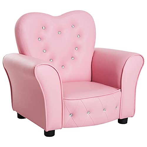 HOMCOM Sillón Infantil Sofá para Niños Decorativo en Forma de Corazón con Asiento Reposabrazos Acolchados Respaldo Alto 59x41,5x49 cm Rosa