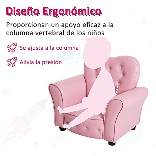 HOMCOM Sillón Infantil Sofá para Niños Decorativo en Forma de Corazón con Asiento Reposabrazos Acolchados Respaldo Alto 59x41,5x49 cm Rosa