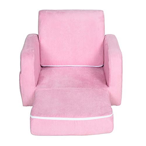 HOMCOM Sillón para Niños Sofá Transformable Diseño 2 en 1 Cama Infantil Plegable de 2 Posiciones con Reposabrazos Asiento Ancho Acolchado 47x45x38 cm Rosa