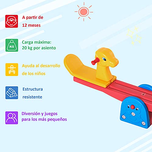 HOMCOM Sube y Baja Infantil Columpio Balancín para Niños con Respaldo Manillar Texturizado en Forma de Jirafa Carga 20kg por Asiento para Interior y Exterior 150x32x60 cm Multicolor