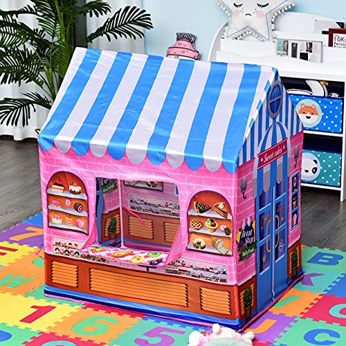 HOMCOM Tienda de Juego de Niños Dulcería para Jugar Zona Infantil Educativo Estable Fácil de Montar Regalo para Niños 93x69 x103cm Rosado