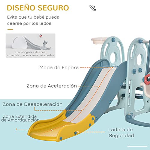 HOMCOM Tobogán Infantil con Columpio y Canasta Baloncesto 3 en 1 para Niños de +18 Meses con Asiento Ajustable Centro de Actividades para Interior y Exterior 145x190x97 cm Multicolor